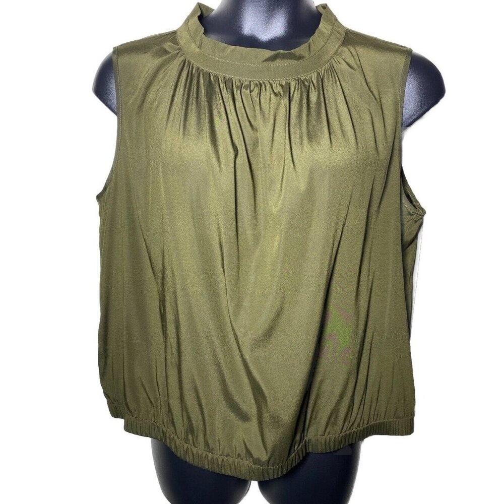 Tanner Taupe Size 18 Silk Blouse Sleeveless Mock Neck Career Church Semi Formal